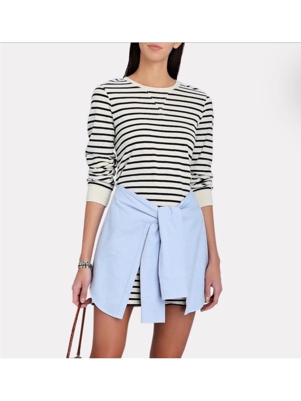 Veronica Beard Laslo Striped Long Sleeve Tie Waist Cotton Shirt Dress